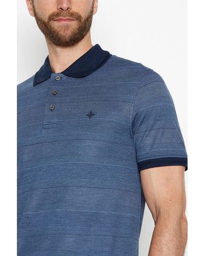 MAINE Textured Stripe Travel Polo Shirt - Blue