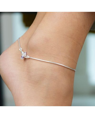 The Colourful Aura 925 Silver Plain Rope Thin Chain Indian Payal Thin Anklet - Natural