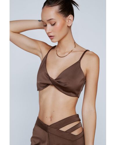 Nasty Gal Premium Satin Twist Front Bralette - Brown