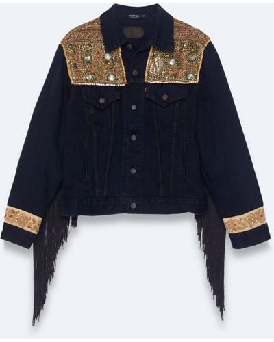 Nasty Gal Vintage Rework Embellished Denim Jacket - Blue