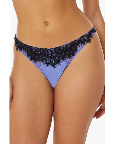 Playful Promises Stevie Lilac And Black Lace Thong - Blue