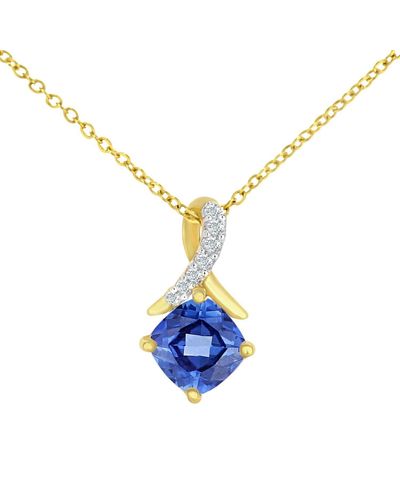 Jewelco London 9ct Gold 2pts Diamond Cushion 0.81ct Tanzanite Kiss Necklace 18" - Pp0axl5932yctz - Blue