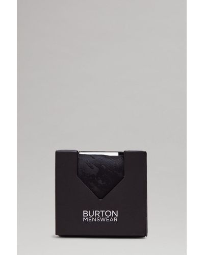 Burton Black Jacquard Tie, Square, Tie Bar Gift Box - Grey
