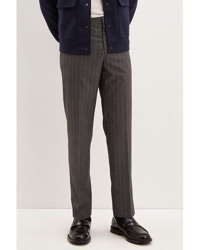 Burton Slim Fit Grey Pinstripe Smart Trousers - Blue