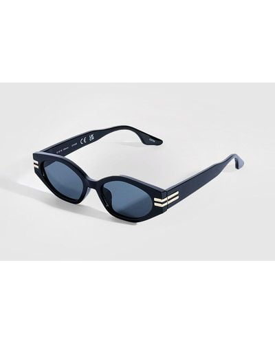 Boohoo Racing Stripes Oval Sunglasses - Blue