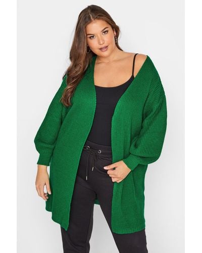 Yours Balloon Sleeve Knitted Cardigan - Green