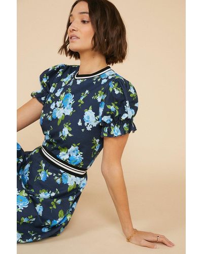 Oasis Riley Rose Printed Sweat Dress - Blue