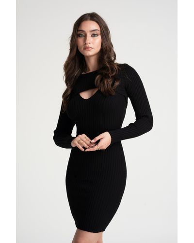 Double Second Knit Dress And Cropped Top Set - Black