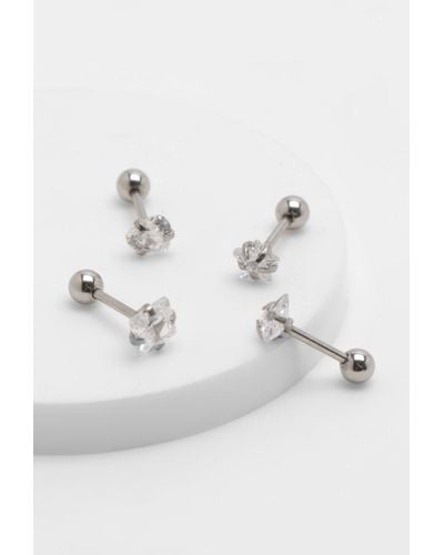 Boohoo Diamante Mixed Cartilage 4 Pack Earrings - Metallic
