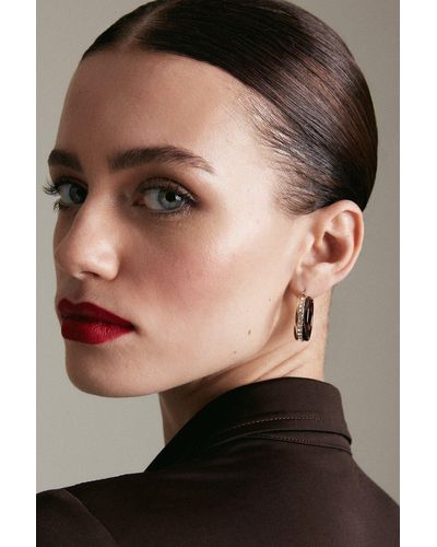 Karen Millen Gold Plated Chunky Diamante Hoop Earrings - Black