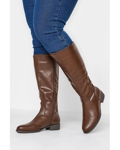 Yours Wide & Extra Wide Fit Pu Stretch Heeled Knee High Boots - Blue