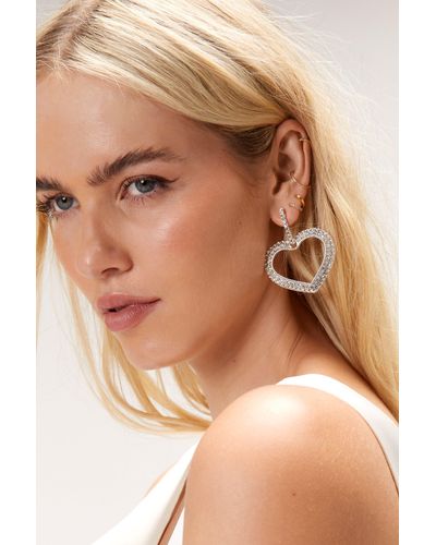 Nasty Gal Diamante Heart Earrings - Natural