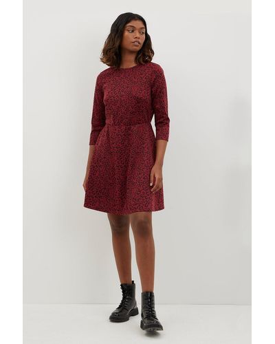 Dorothy Perkins Berry Leopard Fit And Flare Dress - Red