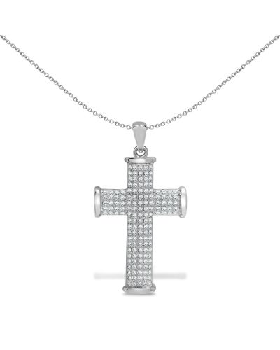 Jewelco London 9ct White Gold 1ct Diamond Collared Cross Pendant - 9x037 - Metallic