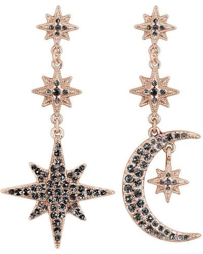 Lipsy Rose Gold With Crystal Jet Moon And Star Drop Earrings - White