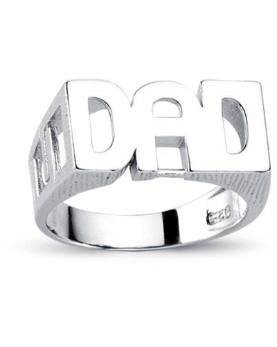 Jewelco London Rhodium Plated Silver Dad Signet Id Ring 11mm - Arn104 - Metallic