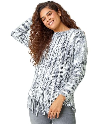 Roman Textured Fringed Knitted Jumper - White
