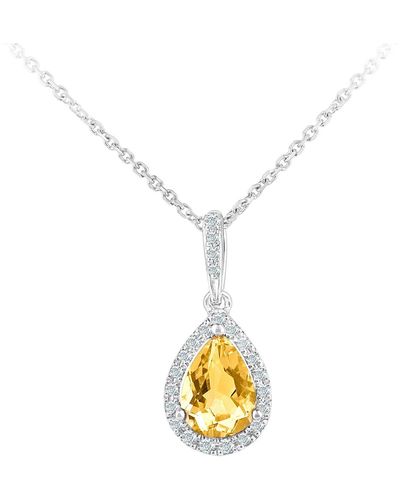 Jewelco London 9ct White Gold Diamond Pear 0.65ct Citrine Teardrop Necklace 16" - Dp1axl618wct - Metallic