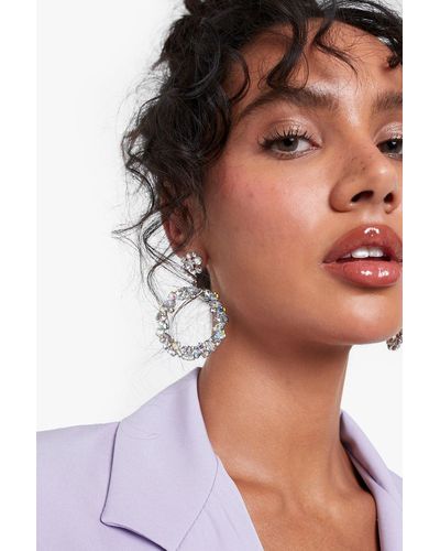 Boohoo Textured Diamante Drop Statement Earrings - Metallic