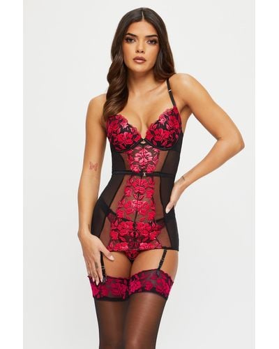 Heart Embroidered Bow 3pc Lingerie Set