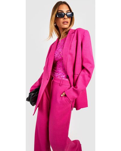Boohoo Textured Contrast Button Tailored Blazer - Pink