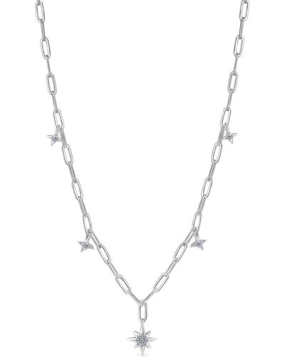 Simply Silver Sterling Silver 925 Paperlink Chain Celestial Necklace - Blue