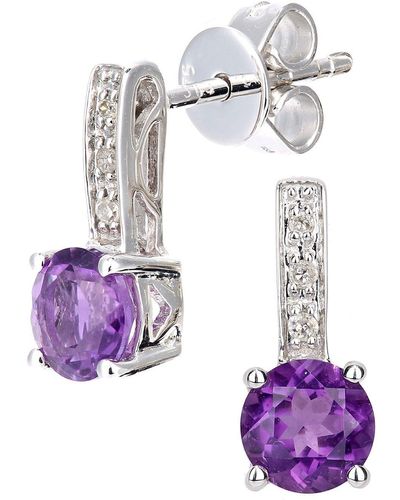 Jewelco London 9ct White Gold Diamond Amethyst Inverted Lollipop Drop Earrings - De1axl601wam - Purple