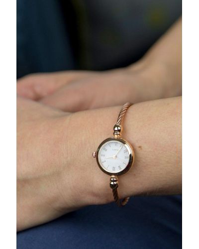 The Colourful Aura Rose Gold Stainless Steel Roman White Dial Bangle Adjustable Bracelet Watch - Black