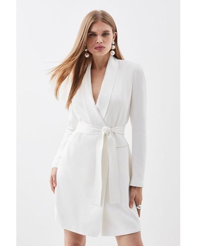 Karen Millen Petite Tailored Tuxedo Wrap Mini Dress - White