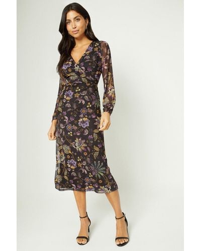 Wallis Floral Print Long Sleeve Wrap Dress in Red Lyst UK