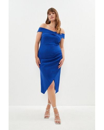 Coast Plus Size Cross Front Bardot Pencil Dress - Blue