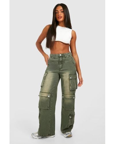 Boohoo Multi Pocket Denim Cargo Jeans - Green
