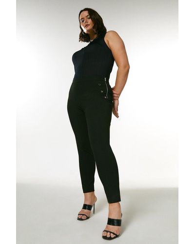 Karen Millen Plus Size City Stretch Twill Button Side Trouser - Black