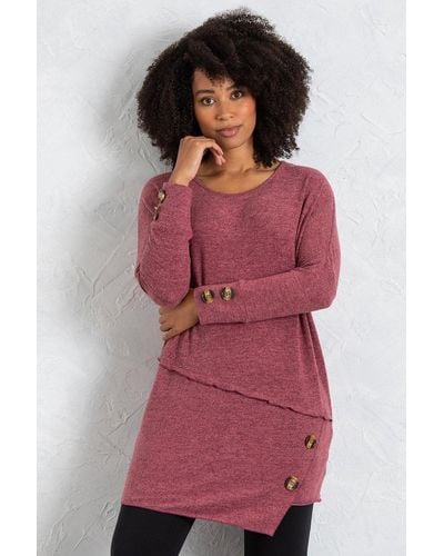 Klass Drop Shoulder Oversized Knitted Tunic - Red