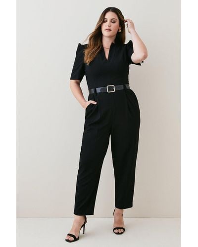 Karen Millen Plus Size Forever Belted Jumpsuit - Black