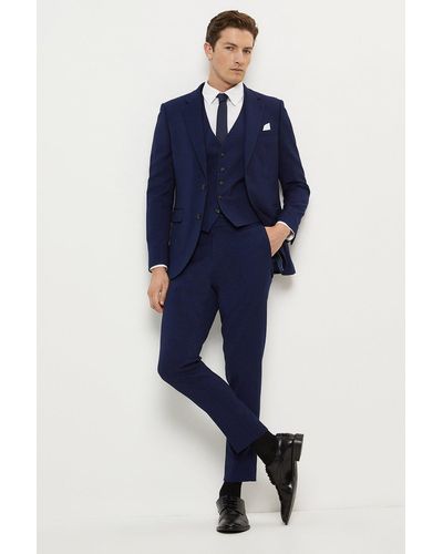 Burton Skinny Fit Navy Textured Suit Jacket - Blue