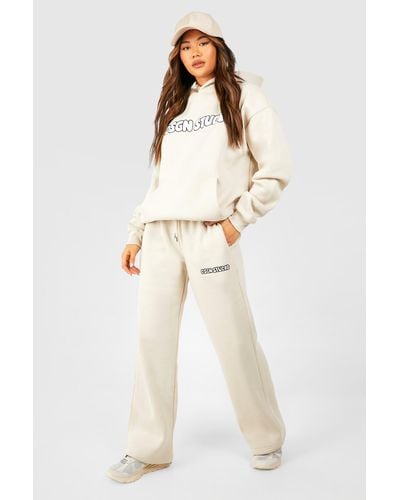 Boohoo Dsgn Studio Embroidered Hooded Straight Leg Tracksuit - Natural