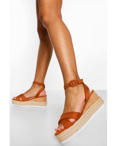 Boohoo Padded Crossover Wedge - Natural