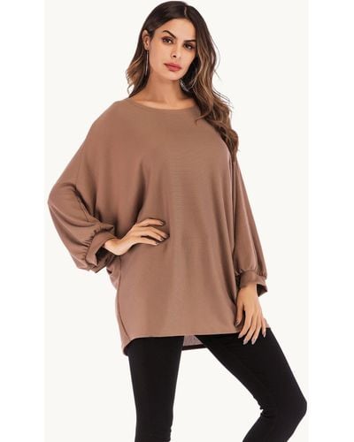 FS Collection Oversized Jersey Long Sleeve Top In Brown