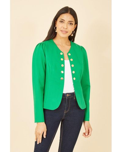 Yumi' Green Ponte Jacket With Military Buttons