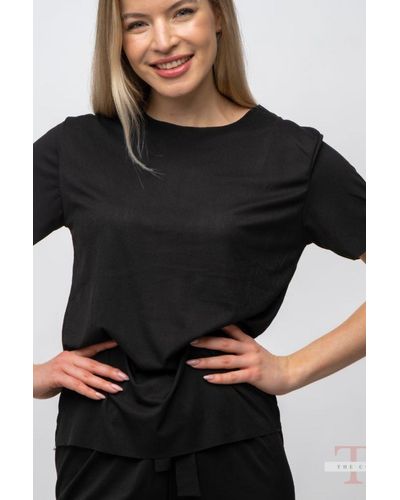 The Colourful Aura Black Plain Soft Cotton Half Sleeve Night Suit Women's Silk Sleepwear Pyjama Set