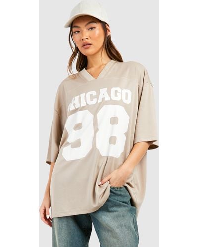 Boohoo Chicago 98 Slogan Airtex Mesh Oversized T-shirt - Natural