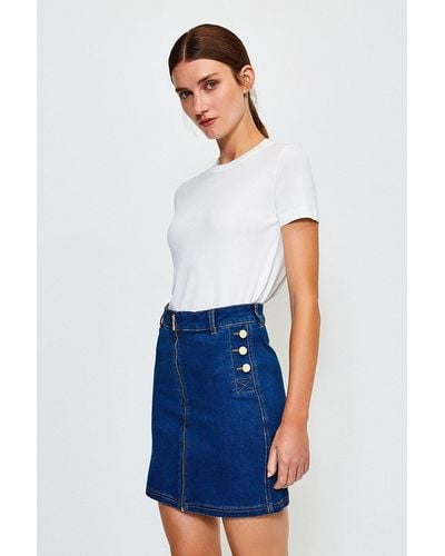 Karen Millen Zip Front Button Detail Denim Skirt - White