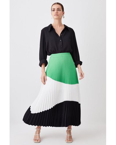 Karen Millen Petite Colour Block Pleated Woven Skirt - Green