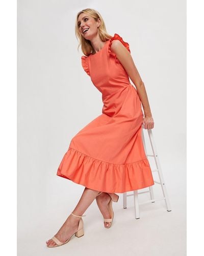 Dorothy Perkins Coral Frill Midi Dress - Orange