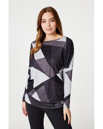 Izabel London Abstract Print Relaxed Jumper - Grey