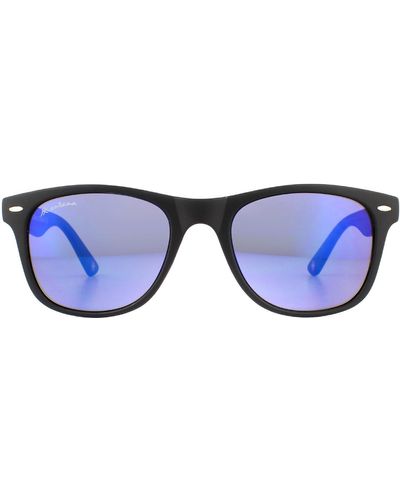 Montana Rectangle Matte Black Rubbertouch Blue Sunglasses