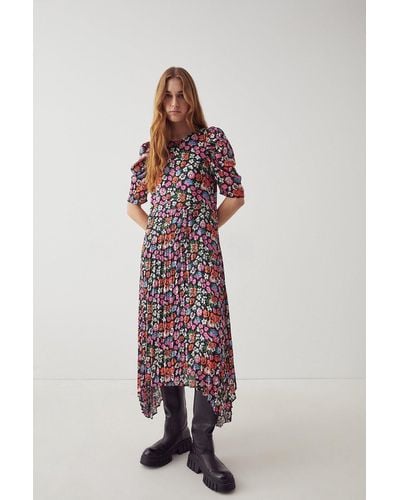 Warehouse Midi Dress With Pleats - Multicolour