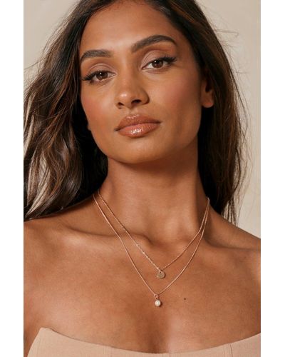 MissPap Circle And Pearl Simple Layered Necklace - Brown