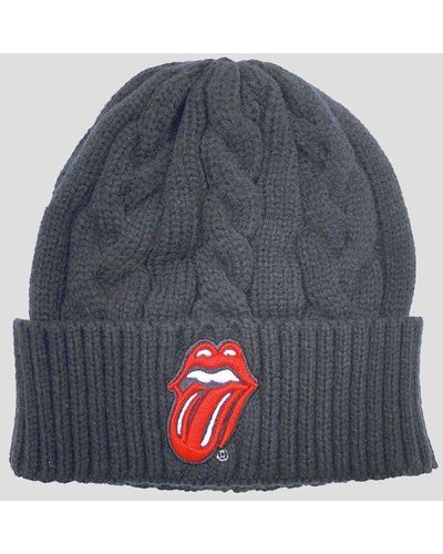The Rolling Stones Tongue Logo Cable Knit Beanie Hat - Blue